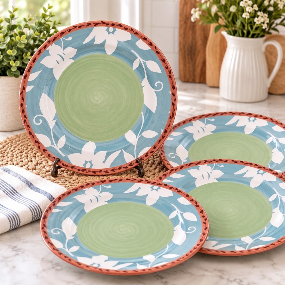 Pfaltzgraff Patio Garden Melamine Dinner Plates 10 7/8" Set Of 4 Earthy Boho